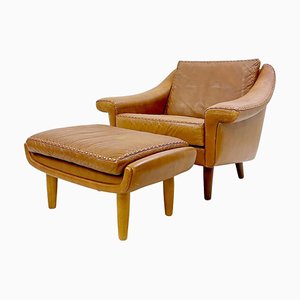 Mid-Century Matador Lounge Chair in Leather with Ottoman by Aage Christiansen, 1970