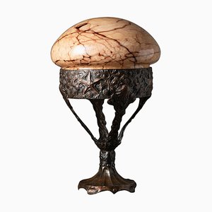 Art Nouveau Copper & Marbled Glass Table Lamp
