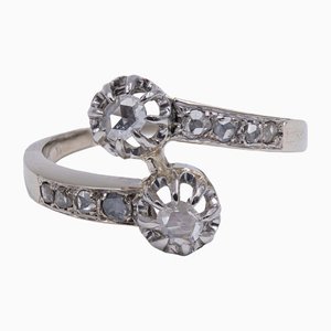 Antique Contrarier Ring in 18k White Gold with Rosette Cut Diamonds, 1930s