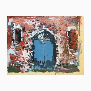 William Goliasch, La porte bleue, 1971, Gouache auf Papier