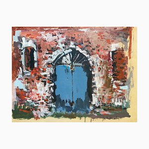 William Goliasch, La porte bleue, 1971, Gouache sur Papier