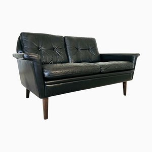Vintage Mid-Century Danish Two-Seat Sofa in Black Leather by Svend Skipper, 1965
