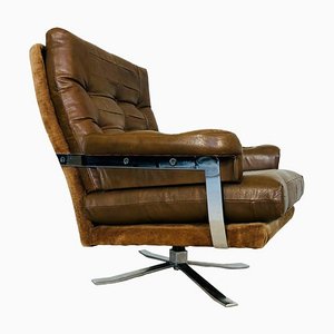 Vintage Mid-Century Danish Lounge Chair in Leather and Chrome by Ebbe Gehl, 1975