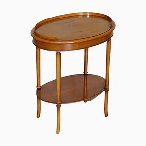 Table d'Appoint Ovale Vintage en Bois d'If avec Plateau de Galerie