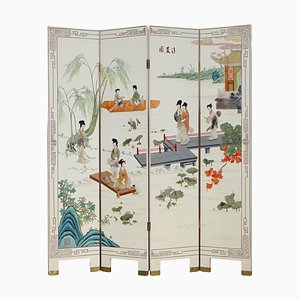 Antique Chinese Export Hardstone Folding Screen Room Divider