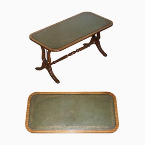 Medium Sized Green Leather & Mahogany Bevan Funnell Coffee Table