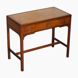 Bureau d'Horloger Victorien Antique en Acajou et Cuir Marron