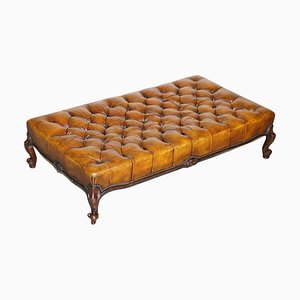 Large Chesterfield Hand Dyed Brown Leather Hearth Footstool