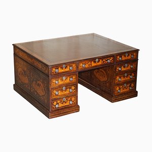 Antiker niederländischer doppelseitiger Partner-Schreibtisch mit Intarsien & Intarsien