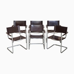 Leather S33 Armchairs by Mart Stam & Marcel Breuer, Italy, Set of 6