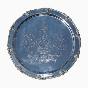 Sterling Silver Plated Armorial Coat of Arms Serving Tray, 1918