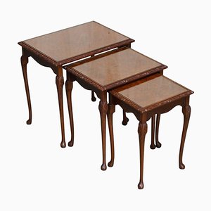 Vintage Regency Style Burr Walnut Nesting Tables, Set of 3