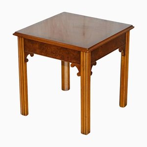 Vintage Burr Yew Wood Side Table with Chippendale Arches
