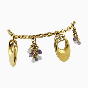 Yellow Gold Charm Bracelet with Amethysts and Chalcedony