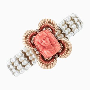 Pearl Bracelet with Gold and Coral Closure