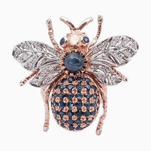 Fly Shaped Ring in 9K Rose Gold and Silver with Diamonds and Sapphires