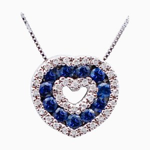 Herzförmige Halskette aus 18 Karat Weißgold mit Blauen Saphiren und Diamanten