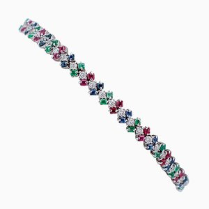 14K White Gold Bracelet with Sapphires Rubies Emeralds and Diamonds
