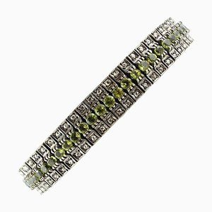 Bracelet Artisanal Semi-Rigide en Or Rose et Argent avec Péridot Vert et Diamants Taille Rose