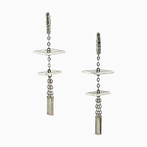 Handcrafted Dangle Earrings in 18K White Gold with Diamond