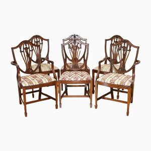 Vintage Georgian Dining Chairs with Woven Seats in Hepplewhite Style, Set of 6