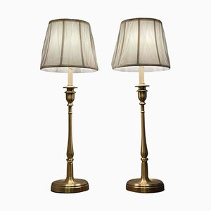 Tall Victorian Brass Candle Lamps from Ralph Lauren, Set of 2