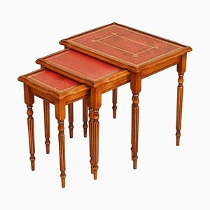 Tavolini ad incastro in tasso e pelle rossa