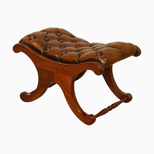 Hand Dyed Brown Saddle Curved Chesterfield Footstool