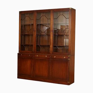 Leather and Astral Glazed Campaign Library Bookcase by Kennedy for Harrods London