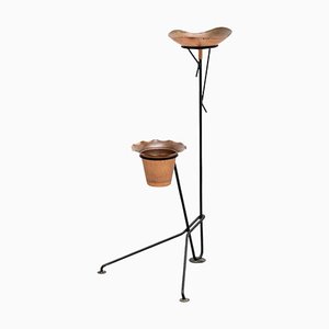Mid-Century Modern French Metal Plant Stand and Ashtray in the Style of Mathieu Matégot