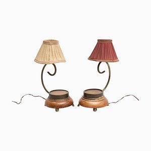 Metal and Wood Table Lamp, Early 20th Century, Set of 2