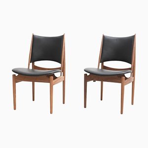 Wood and Leather Egyptian Chair by Finn Juhl for Design M, Set of 2