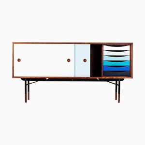 Wood and Cold Colors Whit Unit Tray Sideboard by Finn Juhl