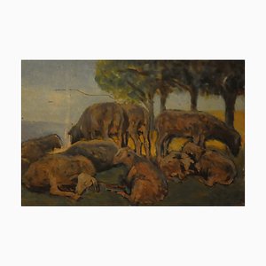 Giovanni Malesci, The Sheep Herd, 1927, Öl auf Holz