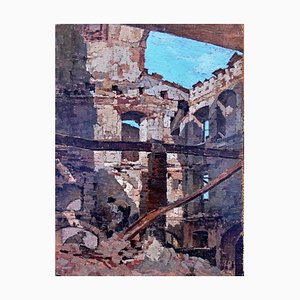 Giuseppe Comparini, Bombed Houses, 1944, Öl auf Holz