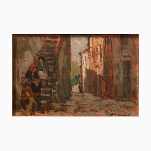 Giuseppe Comparini, Escabeau dans la ruelle, Huile sur Toile, 1971