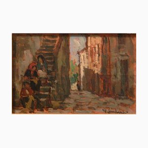 Giuseppe Comparini, Stepladder in the Alley, Oil on Canvas, 1971