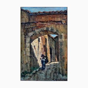 Giuseppe Comparini, Alley with Wayfarer, 1969, óleo sobre lienzo