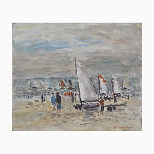 Jean-Jacques René, Abfahrt der Segelboote, Öl auf Leinwand