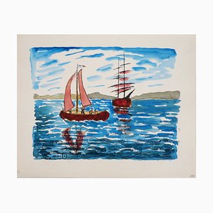 Elisée Maclet, Segelboote, Original Aquarell