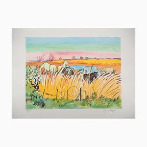 Yves Brayer, Camargue, Horses in the Reeds, 1973, Lithograph