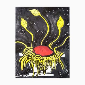 La Pupazza, Zitronen Spaghetti, Acryl und Spray auf Papier