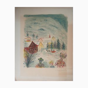 Kostia Terechkovitch, Family, Winter Outing, Original Lithograph