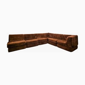 Vintage Brown Velvet Sectional Sofa, 1970s, Set of 7