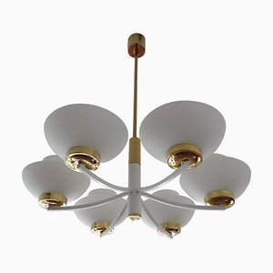 Mid-Century Opaline Glass and Brass Pendant Lamp from Hillebrand Lighting, 1960s