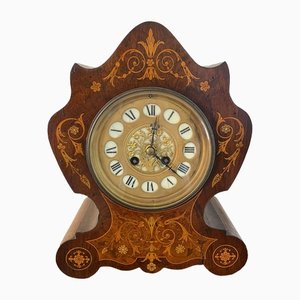 Horloge de Cheminée Antique en Marqueterie de Palissandre, France, 19ème Siècle