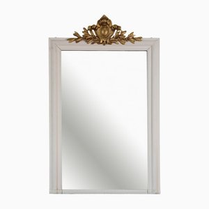 Large Antique Gilt and White Overmantle Wall Mirror, 19th Century
