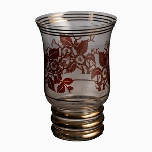 Vase Vintage Doré avec Feuilles Rouges