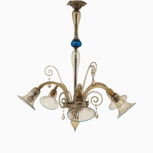 Amber Murano Glass Chandelier With Blue Edges from Cappellin
