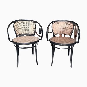 Mid-Century Czechoslovakian Cane and Bentwood 209 Armchairs from Thonet, Set of 2